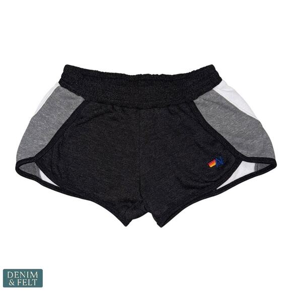 AVIATOR NATION Tri-Tone Lounge Shorts Grey White Black Rainbow Logo Sz S USA - Picture 1 of 10